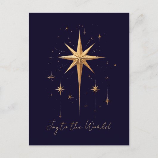 金ゴールドエレガントノーススターオン深いブルー背景 シーズンポストカード (正面)