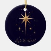 金ゴールドエレガントノーススターオン深いブルー背景 セラミックオーナメント (正面)