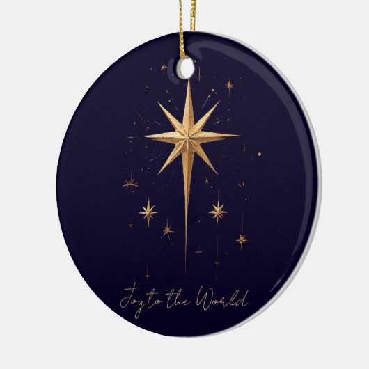 金ゴールドエレガントノーススターオン深いブルー背景 セラミックオーナメント (左)
