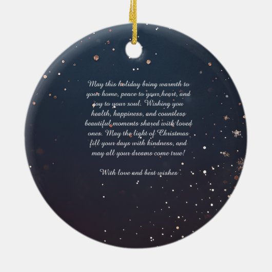 金ゴールドエレガントノーススターオン深いブルー背景 セラミックオーナメント (裏面)