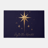 金ゴールドエレガントノーススターオン深いブルー背景 ドアマット (正面)