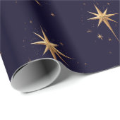金ゴールドエレガントノーススターオン深いブルー背景 ラッピングペーパー (ロールコーナー)