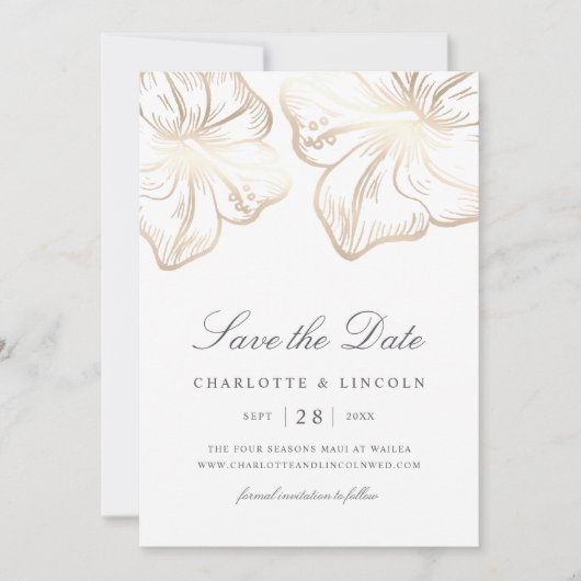 金ゴールドエレガントハイビスカス結婚フラワー セーブザデート (正面)