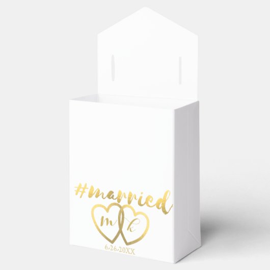 金ゴールドエレガントハッシュタグ結婚した結婚式の引き出物ボックス フェイバーボックス (オープン)