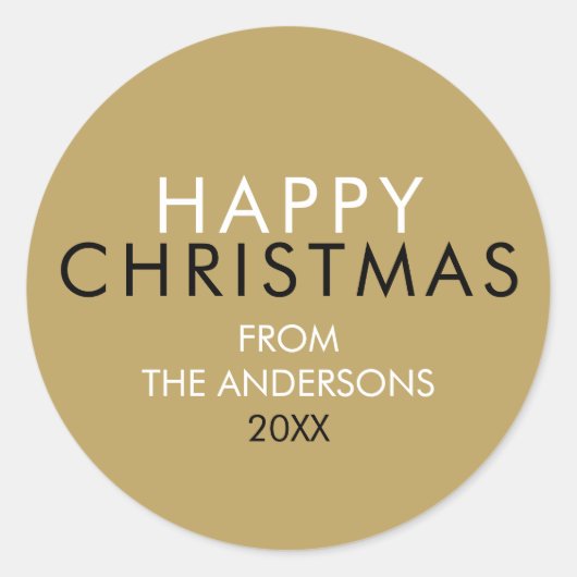 金ゴールドエレガントハッピークリスマスファミリー名 ラウンドシール (正面)