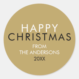 金ゴールドエレガントハッピークリスマスファミリー名 ラウンドシール