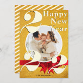 金ゴールドエレガントハッピーニューイヤーカスタム2022フォトカード 招待状 (正面/裏面)