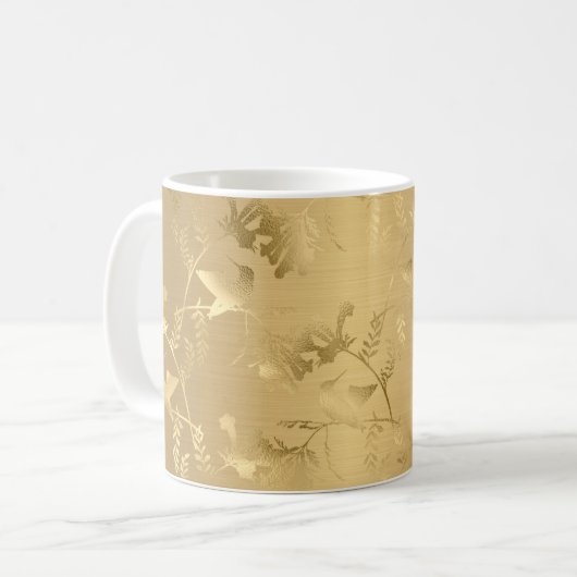 金ゴールドエレガントハミングバーズグラム コーヒーマグカップ (正面左)