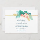 金ゴールドエレガントハワイアンハイビスカスバースデーパーティー 招待状 (正面)