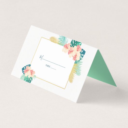 金ゴールドエレガントハワイアンハイビスカス結婚のテーブルカード 名刺 (正面)