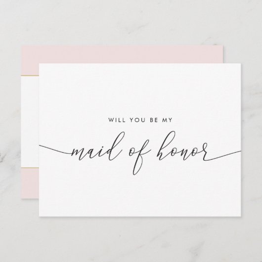 金ゴールドエレガントハートが私のメイド・オブ・オーナー（花嫁付き添い人） インビテーションポストカード (正面/裏面)