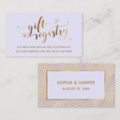 金ゴールドエレガントハートスクリプトラベンダーギフトレジストリ エンクロージャーカード (正面/裏面)