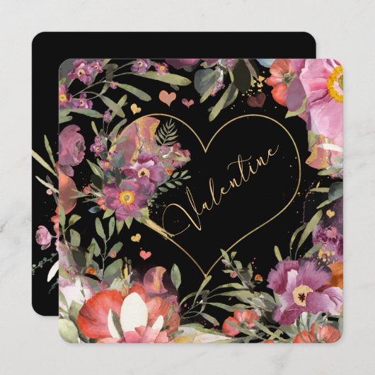 金ゴールドエレガントハートフローラバレンタイン シーズンカード (正面/裏面)