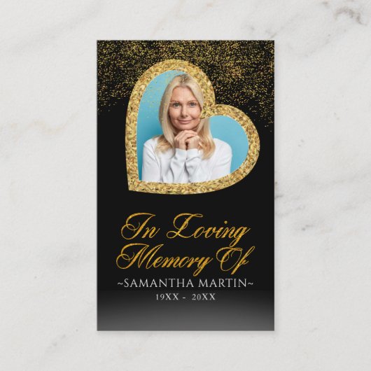金ゴールドエレガントハート写真葬儀祈りの言葉カード 名刺 (正面)