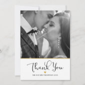 金ゴールドエレガントハート結婚スクリプトの写真 サンキューカード (正面)