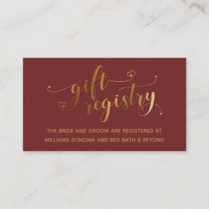 金ゴールドエレガントハートBurgundy Gift Registryスクリプト エンクロージャーカード