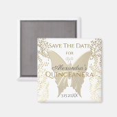 金ゴールドエレガントバタフライキンセアニェラ日付を保存 マグネット (正面/裏面)