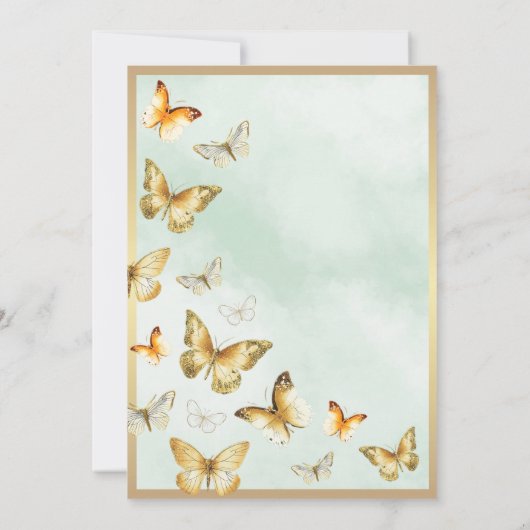 金ゴールドエレガントバタフライグリーンキンセアニラ 招待状 (裏面)