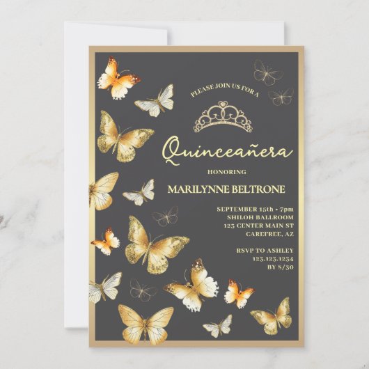 金ゴールドエレガントバタフライティアラキンセアニラ 招待状 (正面)