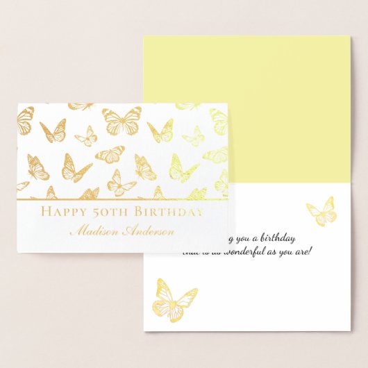 金ゴールドエレガントバタフライパターンハッピー50誕生日 箔カード (ディスプレー)