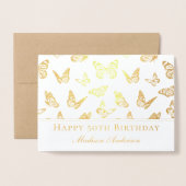 金ゴールドエレガントバタフライパターンハッピー50誕生日 箔カード (封筒付き正面)