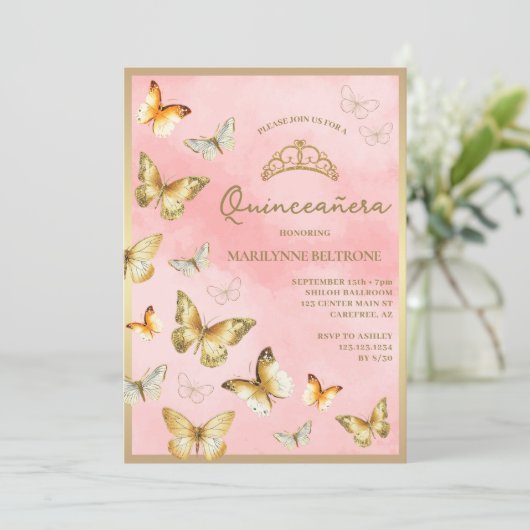 金ゴールドエレガントバタフライピンクキンチェニェラ 招待状 (スタンド正面)