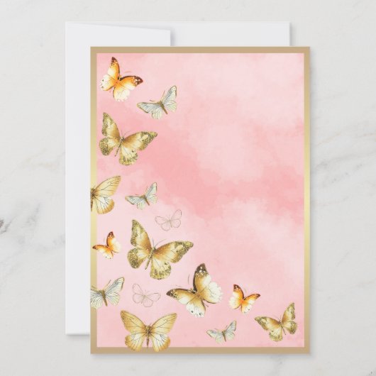 金ゴールドエレガントバタフライピンクキンチェニェラ 招待状 (裏面)