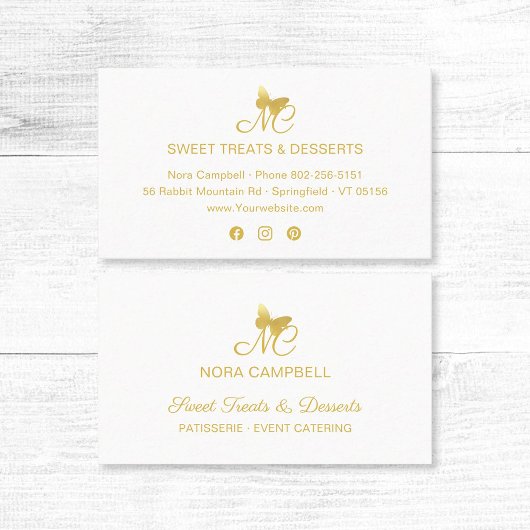 金ゴールドエレガントバタフライモノグラムソーシャルメディア 名刺