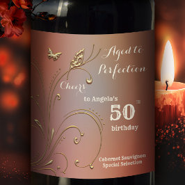 金ゴールドエレガントバタフライ誕生日ワインラベル ワインラベル