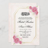 金ゴールドエレガントバラニカイスラム結婚教徒 招待状 (正面/裏面)