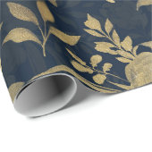 金ゴールドエレガントバラフローラネイビー – ブルーデザイン ラッピングペーパー (ロールコーナー)