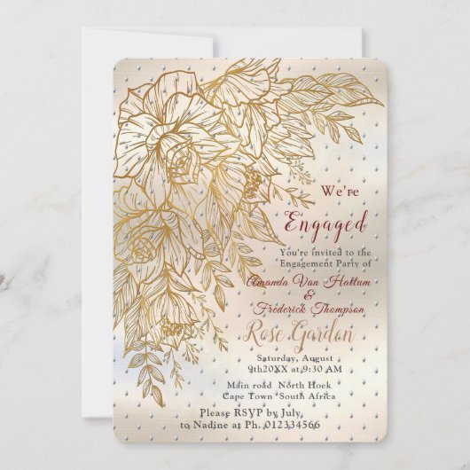 金ゴールドエレガントバラ線スケッチ招待状 招待状 (正面)