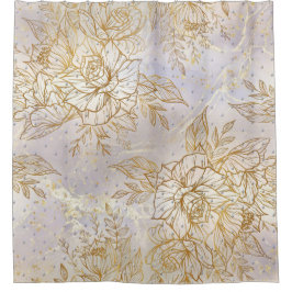 金ゴールドエレガントバラ線スケッチ シャワーカーテン