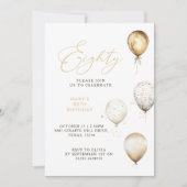 金ゴールドエレガントバルーン80th誕生日パーティー 招待状 (正面)