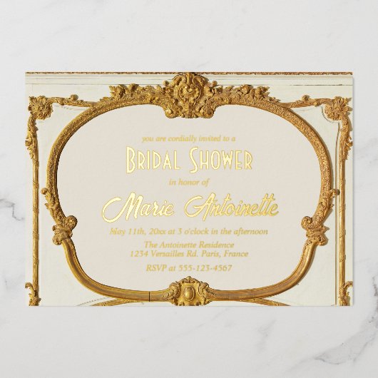 金ゴールドエレガントバロックロココブライダルシャワー 箔招待状 (正面)