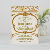 金ゴールドエレガントバロックロココブライダルシャワー 箔招待状 (立ち正面)
