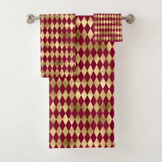 金ゴールドエレガントバーガンディダイヤモンドパターン バスタオルセット (インサイチュ)