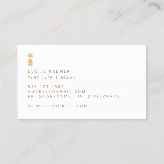 金ゴールドエレガントパイナップルパステルBLue名刺 名刺 (裏面)