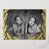 金ゴールドエレガントパインリーフフレームメリークリスマスフォト 箔シーズンカード (正面)