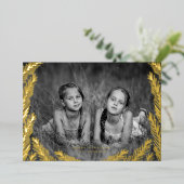 金ゴールドエレガントパインリーフフレームメリークリスマスフォト 箔シーズンカード (立ち正面)