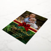 金ゴールドエレガントパインレッドボウクリスマスフォト 箔シーズンカード (回転した状態)