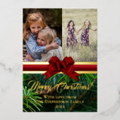 金ゴールドエレガントパインレッドボウクリスマス2写真 箔シーズンカード (正面)