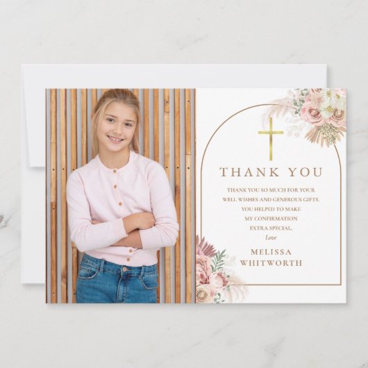 金ゴールドエレガントパンパスグラスフローラ確認 サンキューカード (正面)