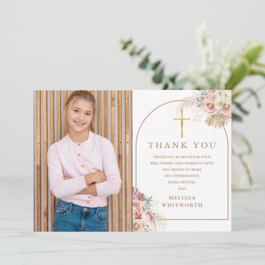 金ゴールドエレガントパンパスグラスフローラ確認 サンキューカード (スタンド正面)