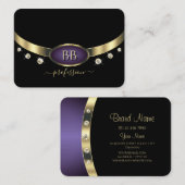 金ゴールドエレガントパープルブラックとイニシャルダイヤモンド 名刺 (正面/裏面)