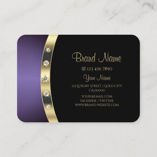 金ゴールドエレガントパープルブラックとイニシャルダイヤモンド 名刺 (裏面)