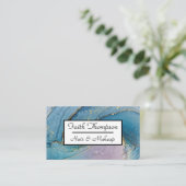 金ゴールドエレガントパープルブルーアゲート美容師 名刺 (スタンド正面)