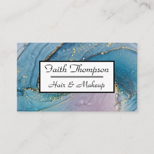 金ゴールドエレガントパープルブルーアゲート美容師 名刺 (正面)