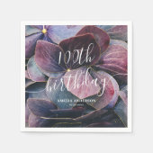 金ゴールドエレガントパープルブルーアジサイ100誕生日 スタンダードカクテルナプキン (正面)