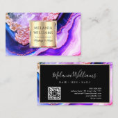 金ゴールドエレガントパープルマーブルゲートQRコード 名刺 (正面/裏面)